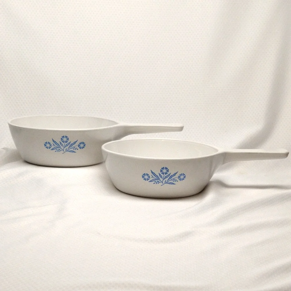 CorningWare Blue Cornflower 1 Pint P-83-B Skillets Set 2 Saucepans Vintage 1970s